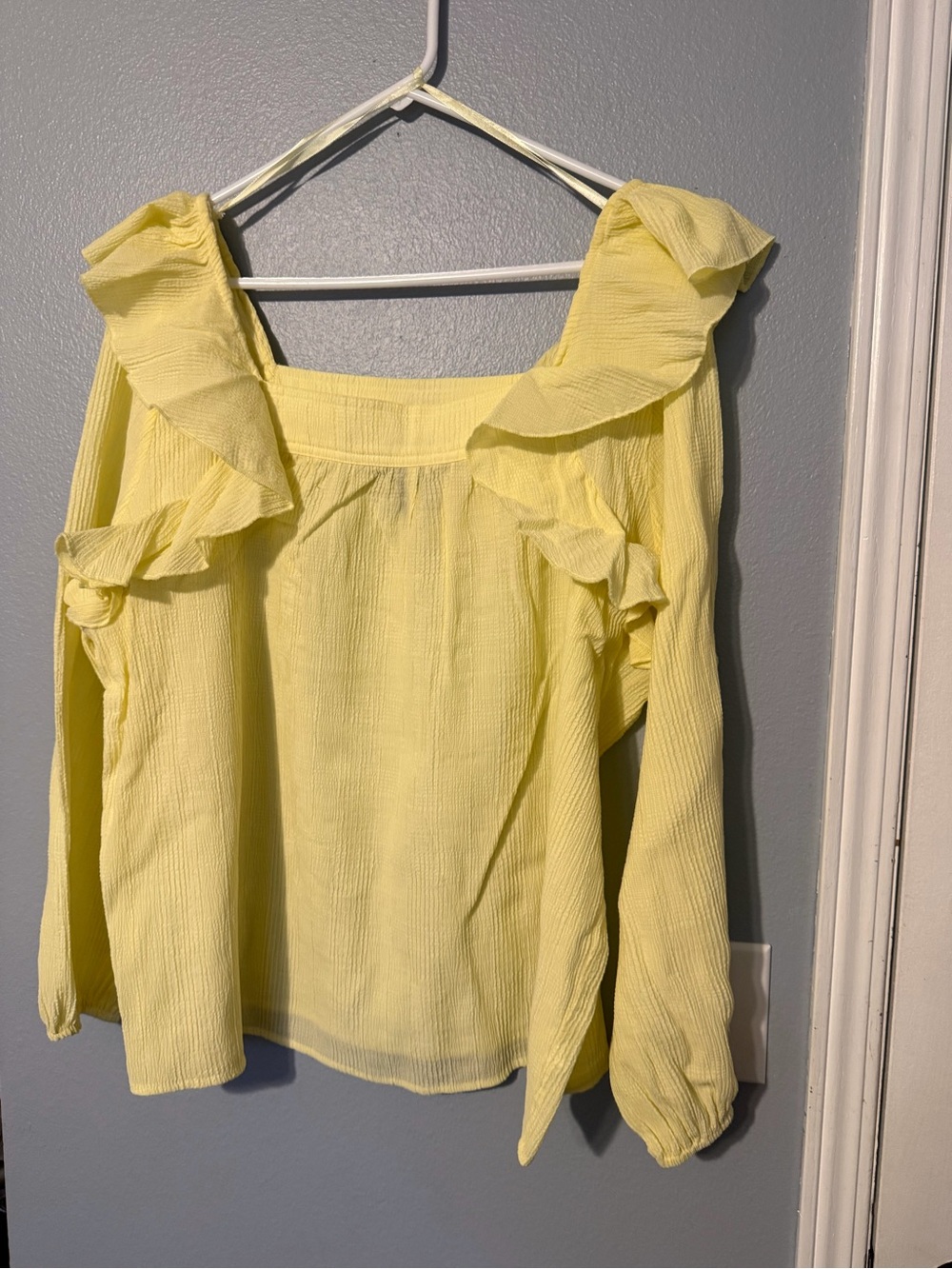 Bright Yellow Ruffle Square-Neck Blouse